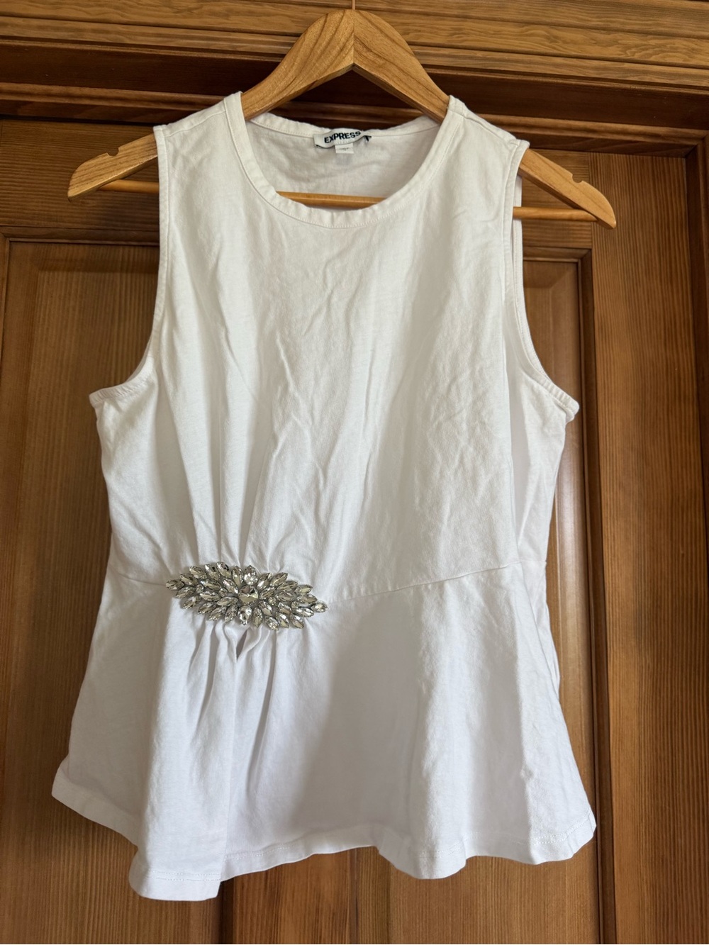 Express White Sleeveless Peplum Tank with Jeweled Waist Accent